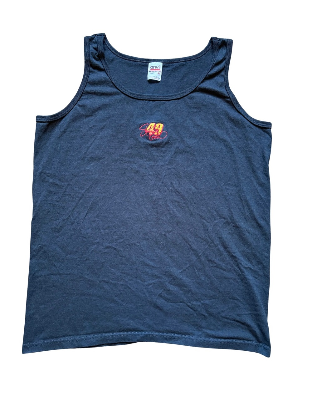 Anvil Navy Men's Swim Rash Guard Tank with Small Chest Graphic
